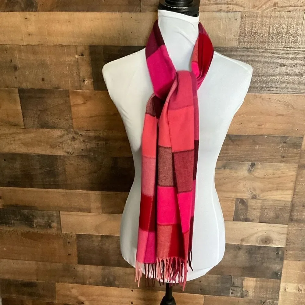 Cashmink Scarf Fringe Edge Acrylic Pink Purple Square Weave Width 12” Length 71”